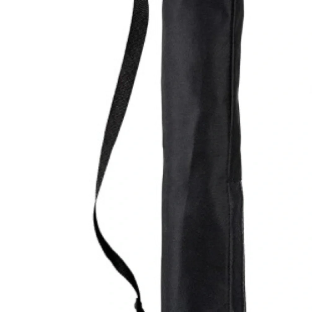 Adjustable silver and black tripod with black bag